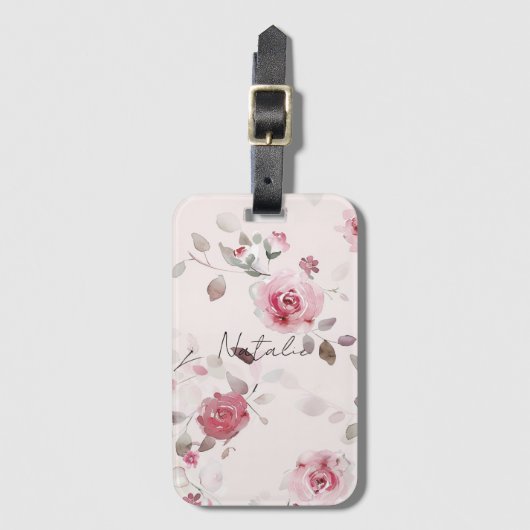Chic Romantisch Roze Bloemen Bagagelabel (Voorkant (verticaal))