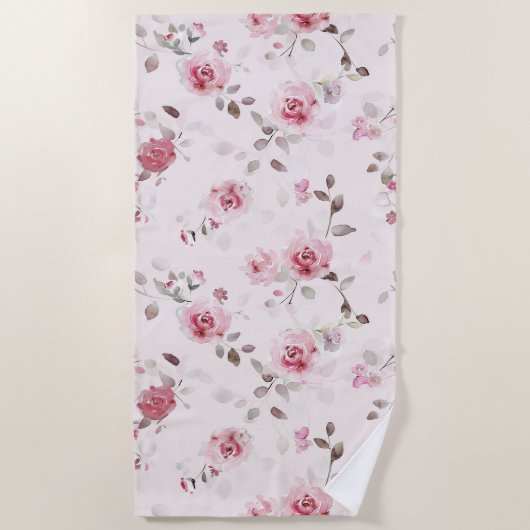 Chic Romantisch Roze Bloemen Strandlaken (Voorkant)