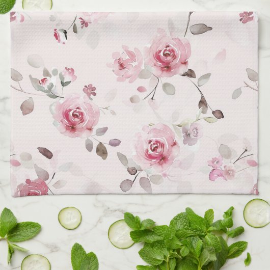 Chic Romantisch Roze Bloemen Theedoek (Gevouwen)