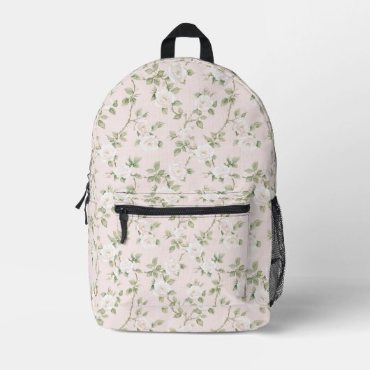 Chic Romantisch Roze Witte Bloemen Bedrukte Rugzak (Voorkant)