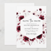 Chic Romantische Bourgondische bruiloft Save The Date (Voorkant / Achterkant)