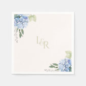 Chic Romige Blush & Blauwe Hydrangea bruiloft Servet (Voorkant)