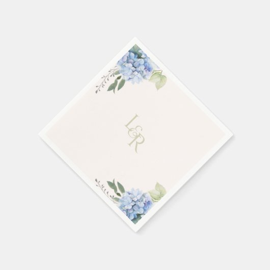 Chic Romige Blush & Blauwe Hydrangea bruiloft Servet (Hoek)