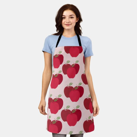 Chic Rood Appelpatroon Modern Elegante Koken Schort (Gedragen)