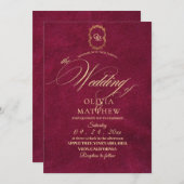 Chic rood / bordeauxrood bruiloft kaart (Voorkant / Achterkant)