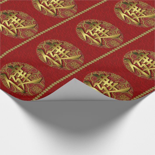 Chic Rood en Goud Chinees Nieuwjaar Wrapping Paper Cadeaupapier (Hoek)