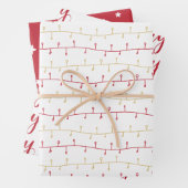 Chic Rood en Goud Vrolijk Kerstlicht & Sterren Inpakpapier Vel (In situ)