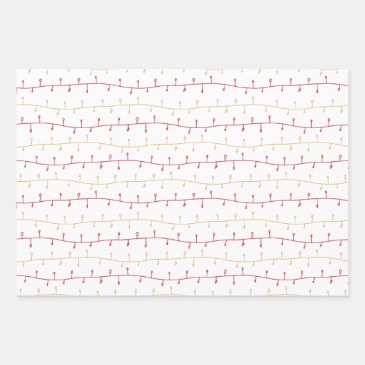 Chic Rood en Goud Vrolijk Kerstlicht & Sterren Inpakpapier Vel (Voorkant)