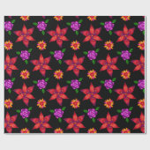 Chic rood en zwart tropisch exotisch bloemmotief cadeaupapier (Vlak)