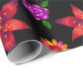 Chic rood en zwart tropisch exotisch bloemmotief cadeaupapier (Rol Hoek)
