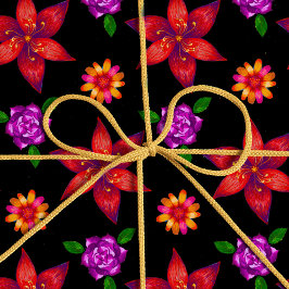 Chic rood en zwart tropisch exotisch bloemmotief cadeaupapier