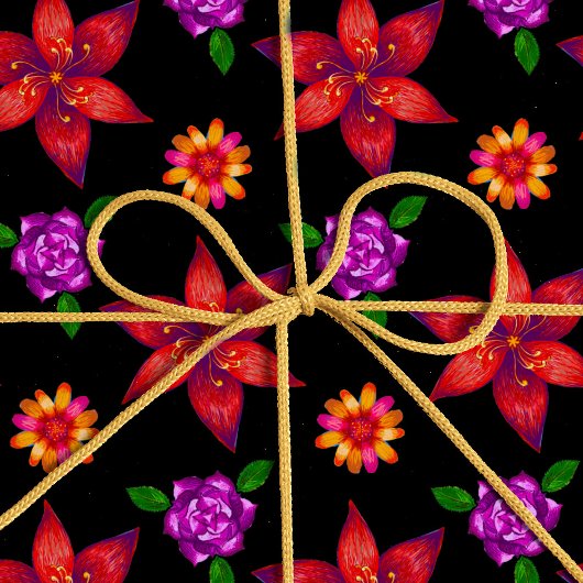 Chic rood en zwart tropisch exotisch bloemmotief cadeaupapier