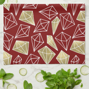 Chic Rood Goud Diamanten Kerstmis Theedoek