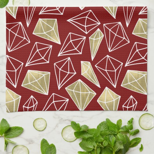 Chic Rood Goud Diamanten Kerstmis Theedoek (Gevouwen)