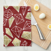 Chic Rood Goud Diamanten Kerstmis Theedoek (Quarter Fold)