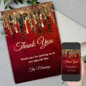 Chic rood goud zwart glitter druppels dank u kaart
