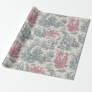 Chic  rood grijs toile de jouy bedrukt cadeaupapier