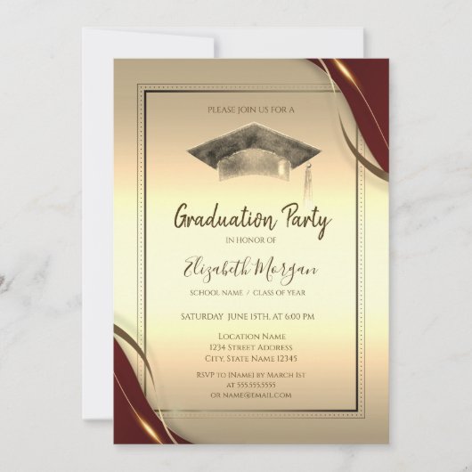 Chic Rood Lijst, Afstudeerdop Goud Afstuderen Kaart (Voorkant)