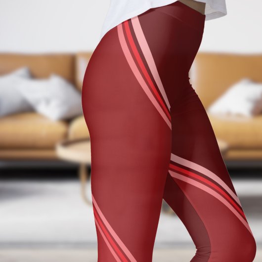 Chic Rood onder Grijze Banden Print Leggings