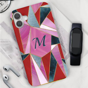 Chic rood roze grijs abstract geometrisch Hoesje-M iPhone 16 Hoesje