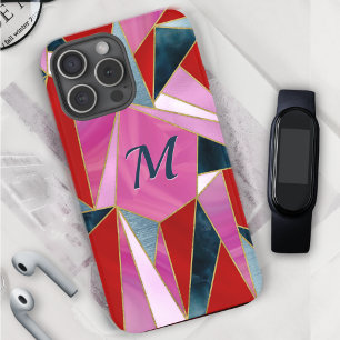 Chic rood roze grijs abstract geometrisch Hoesje-M iPhone 16 Pro Hoesje