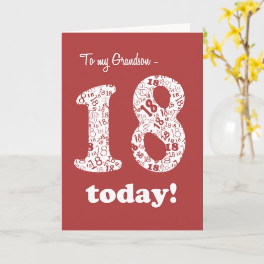 Chic rood, wit 18e verjaardag voor kleinzoon kaart (Gele Bloem)