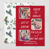 Chic Rood Wit Fun Drie Foto's Kerst Vakantie Feestdagenkaart (Voorkant / Achterkant)