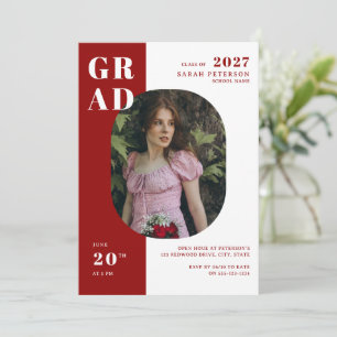 Chic Rood & Wit Tijdschrift Foto Afstudeerfeest Kaart
