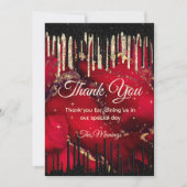 Chic rood zwart druppelende glitter monogram bedan kaart (Voorkant)