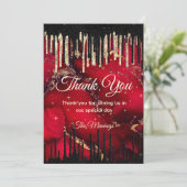 Chic rood zwart druppelende glitter monogram bedan kaart (Staand voorkant)