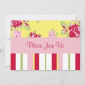 Chic Roos and Stripes Wedding Invitation Kaart (Voorkant)