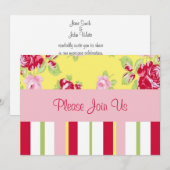 Chic Roos and Stripes Wedding Invitation Kaart (Voorkant / Achterkant)