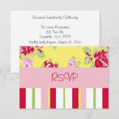 Chic Roos and Stripes Wedding Reception RSVP Kaart (Voorkant / Achterkant)