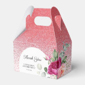Chic Roos Bloemen Rode Glitter Verjaardag Bedankdoosjes (Voorkant Zijde)