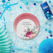 Chic Roos Bloemen Rode Glitter Verjaardag Papieren Bordje (Feest)