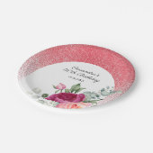 Chic Roos Bloemen Rode Glitter Verjaardag Papieren Bordje (Gekanteld)