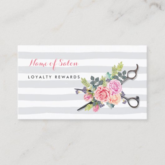 Chic Roos Bloemen Schaar Salon Loyalty Punch Kaart (Voorkant)