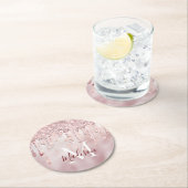 Chic roos blush gold glitter dripping monogram pap ronde kartonnen onderzetter (Insitu)
