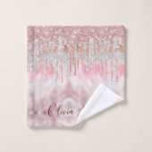 Chic roos blush gold glitter druppelt monogram bad handdoek (Wasdoekje)