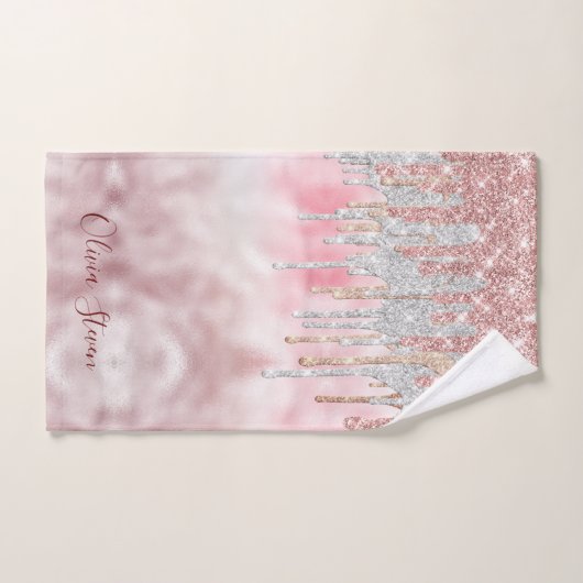 Chic roos blush gold glitter druppelt monogram bad handdoek (Handdoek)