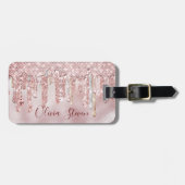 Chic roos blush gold glitter druppelt monogram bagagelabel (Voorkant horizontaal)