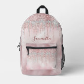 Chic roos blush gold glitter druppelt monogram bedrukte rugzak (Voorkant)