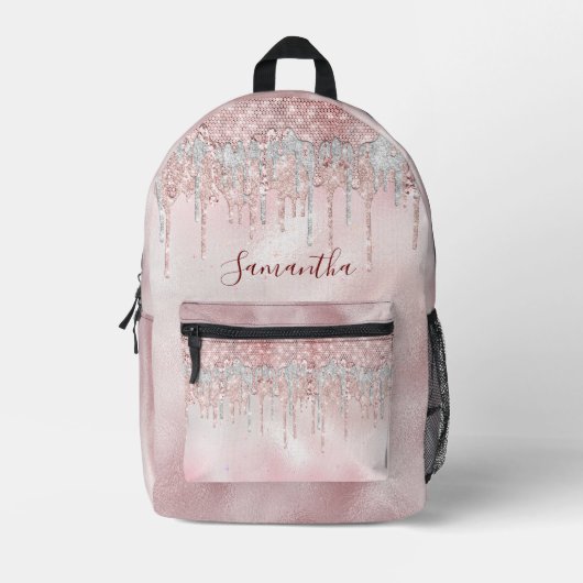 Chic roos blush gold glitter druppelt monogram bedrukte rugzak (Voorkant)