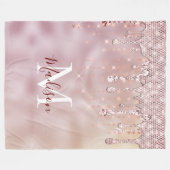Chic roos blush gold glitter druppelt monogram fleece deken (Voorkant (Horizontaal))