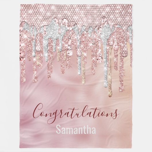 Chic roos blush gold glitter druppelt monogram fleece deken (Voorkant)