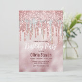 Chic roos blush gold glitter druppelt monogram kaart (Staand voorkant)