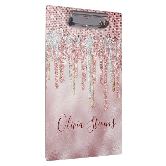 Chic roos blush gold glitter druppelt monogram klembord (Rechts)