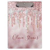 Chic roos blush gold glitter druppelt monogram klembord (Voorkant)