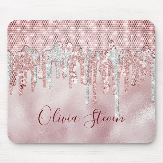 Chic roos blush gold glitter druppelt monogram muismat (Voorkant)