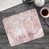 Chic roos blush gold glitter druppelt monogram muismat